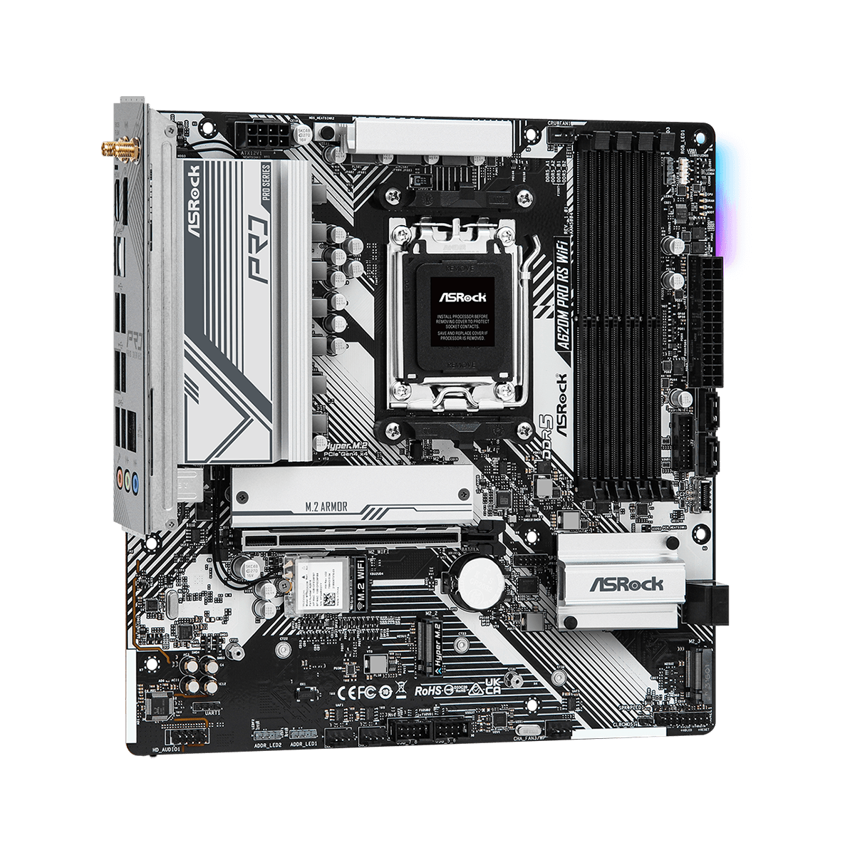 Placa Mãe ASRock A620M Pro RS WIFI, Chipset A620, AMD AM5, M-ATX, DDR5, 90-MXBLX0-A0UAYZ