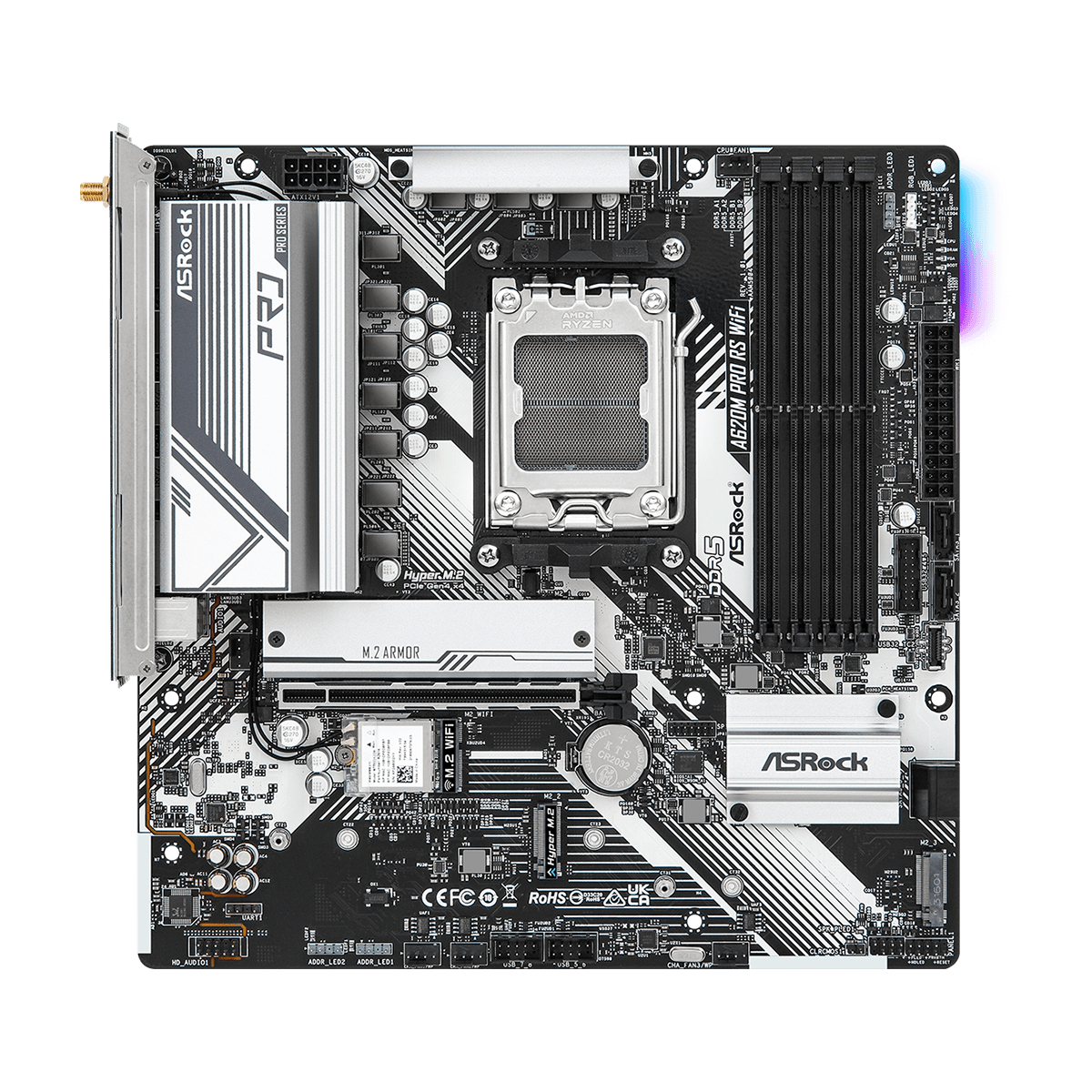 Placa Mãe ASRock A620M Pro RS WIFI, Chipset A620, AMD AM5, M-ATX, DDR5, 90-MXBLX0-A0UAYZ