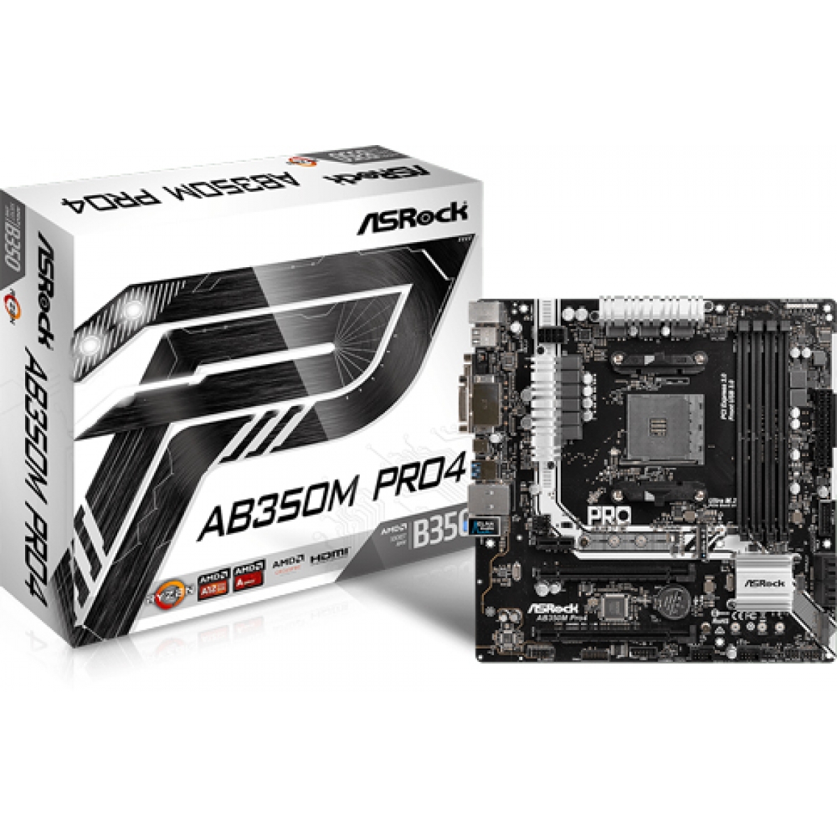 Placa Mãe ASRock AB350M Pro4, Chipset B350, AMD AM4, mATX, DDR4