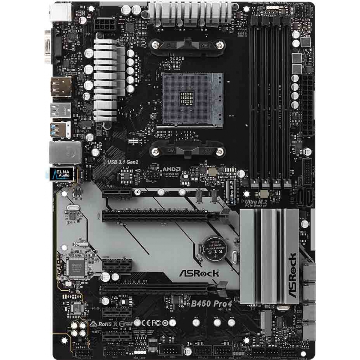 Placa Mãe ASRock B450 PRO4, Chipset B450, AMD AM4, ATX, DDR4