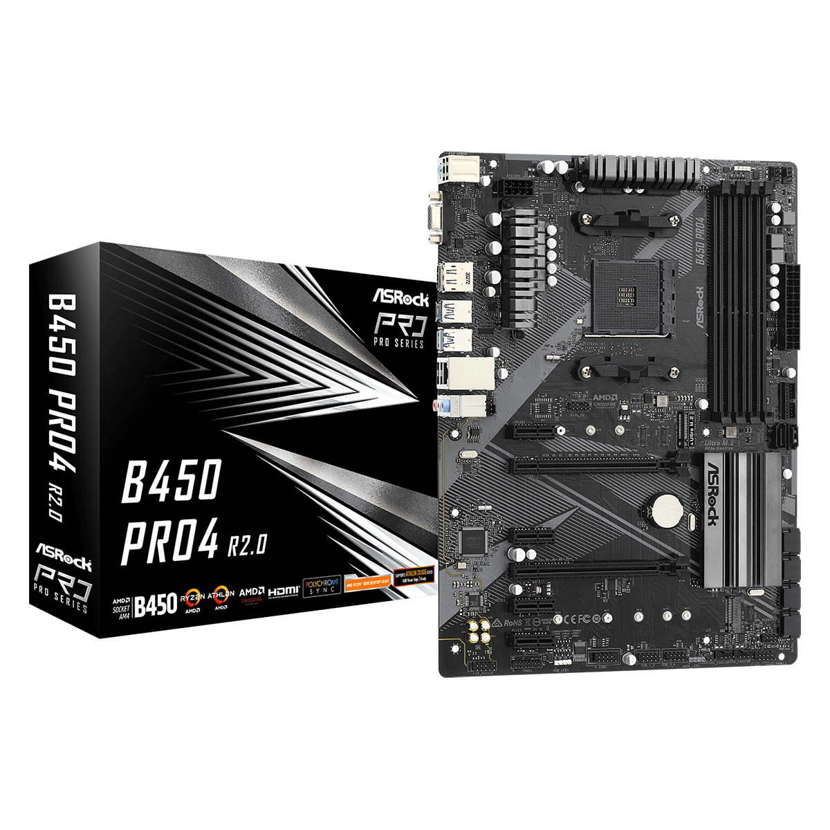 Placa Mãe ASRock B450 PRO4 R2.0, Chipset B450, AMD AM4, ATX, DDR4, 90-MXBEE0-A0UAYZ