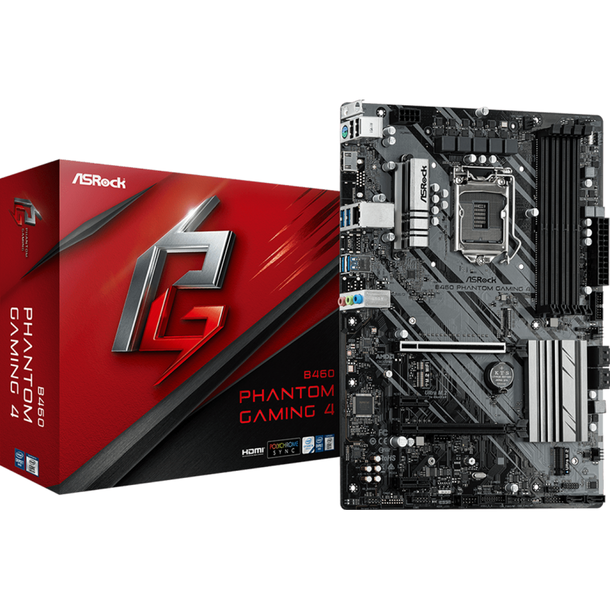 Placa Mãe AsRock B460 Phantom Gaming 4, Chipset B460, Intel LGA 1200, ATX, DDR4, 90-MXBCP0-A0UAYZ