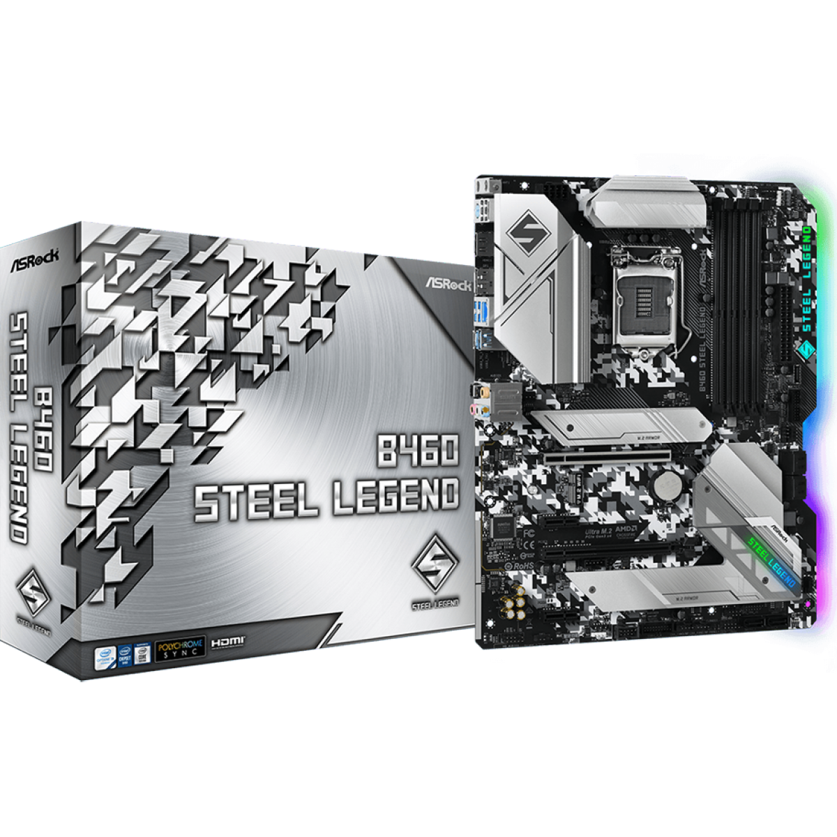 Placa Mãe AsRock B460 Steel Legend,Chipset B460, Intel LGA 1200, ATX, DDR4