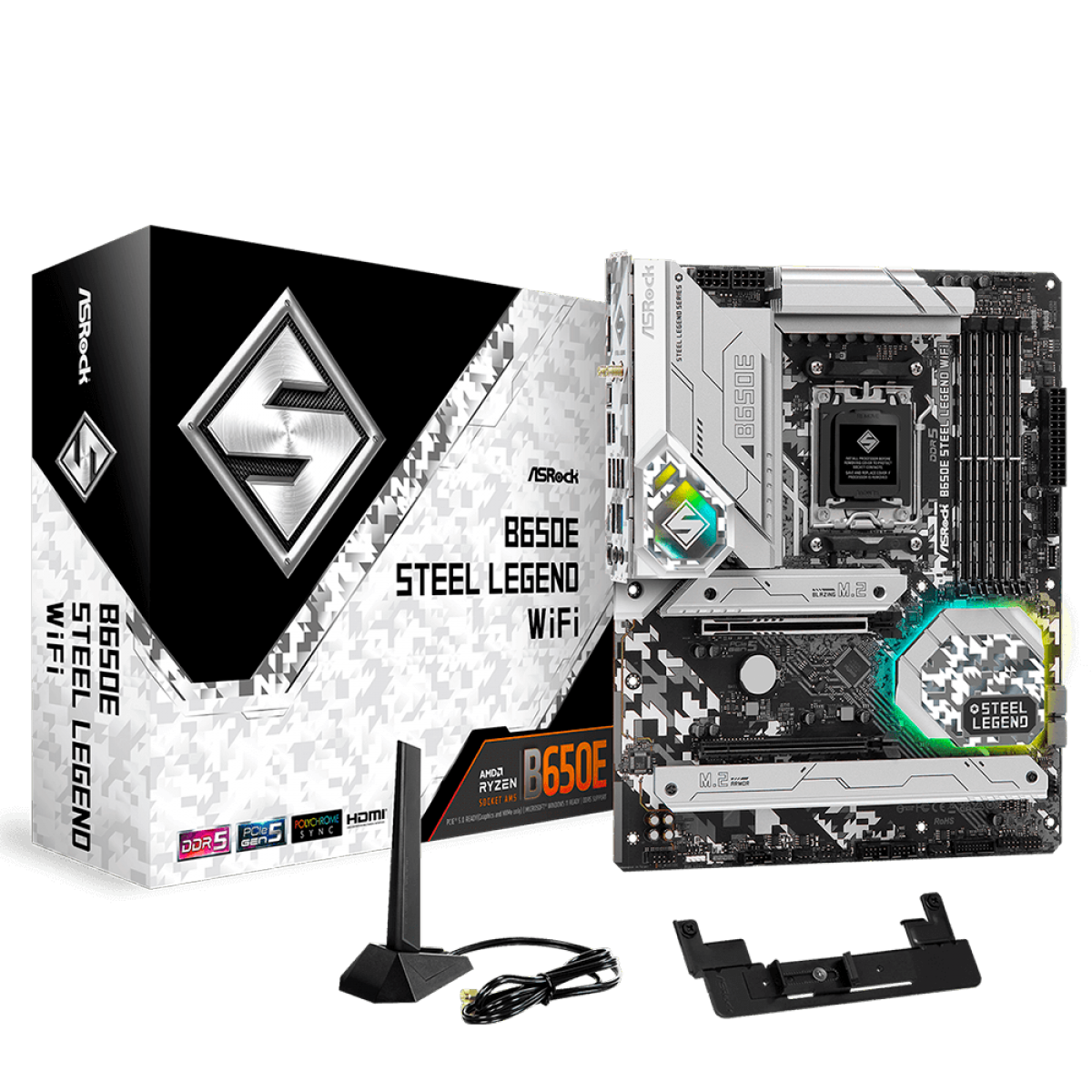 Placa Mãe ASRock B650E Steel Legend WIFI, Chipset B650, ATX Placa Mãe ASRock B650E Steel Legend WIFI, Chipset B650, ATX
