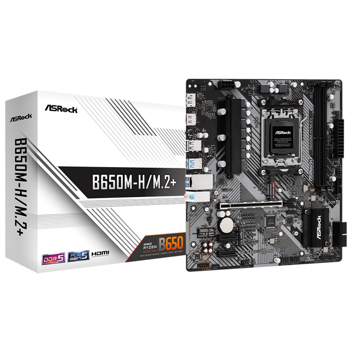 Placa Mãe ASRock B650M-H/M.2+, Chipset B650, AMD AM5, mATX, DDR5