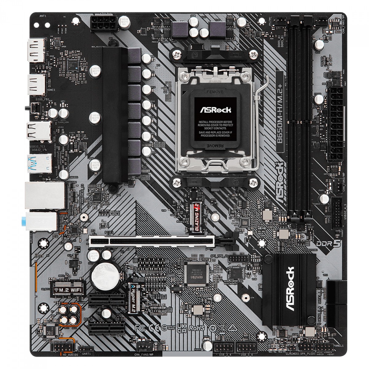 Placa Mãe ASRock B650M-H/M.2+, Chipset B650, AMD AM5, mATX, DDR5