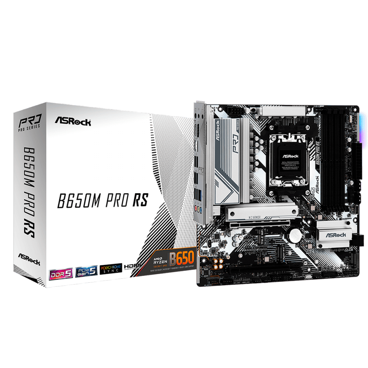 Placa Mãe ASRock B650M Pro RS, Chipset B650, AMD AM5, M-ATX, DDR5, 90-MXBLP0-A0UAYZ