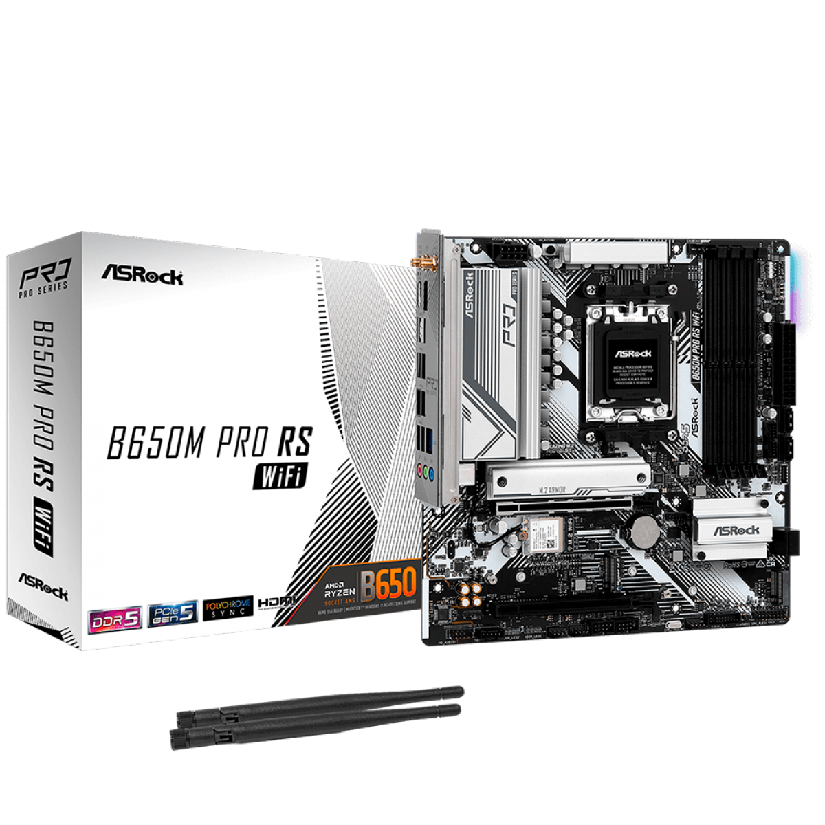 Placa Mãe ASRock B650M Pro RS WIFI, Chipset B650, AMD AM5, M-ATX, DDR5, 90-MXBLZ0-A0UAYZ - Open Box - MARCAS DE USO