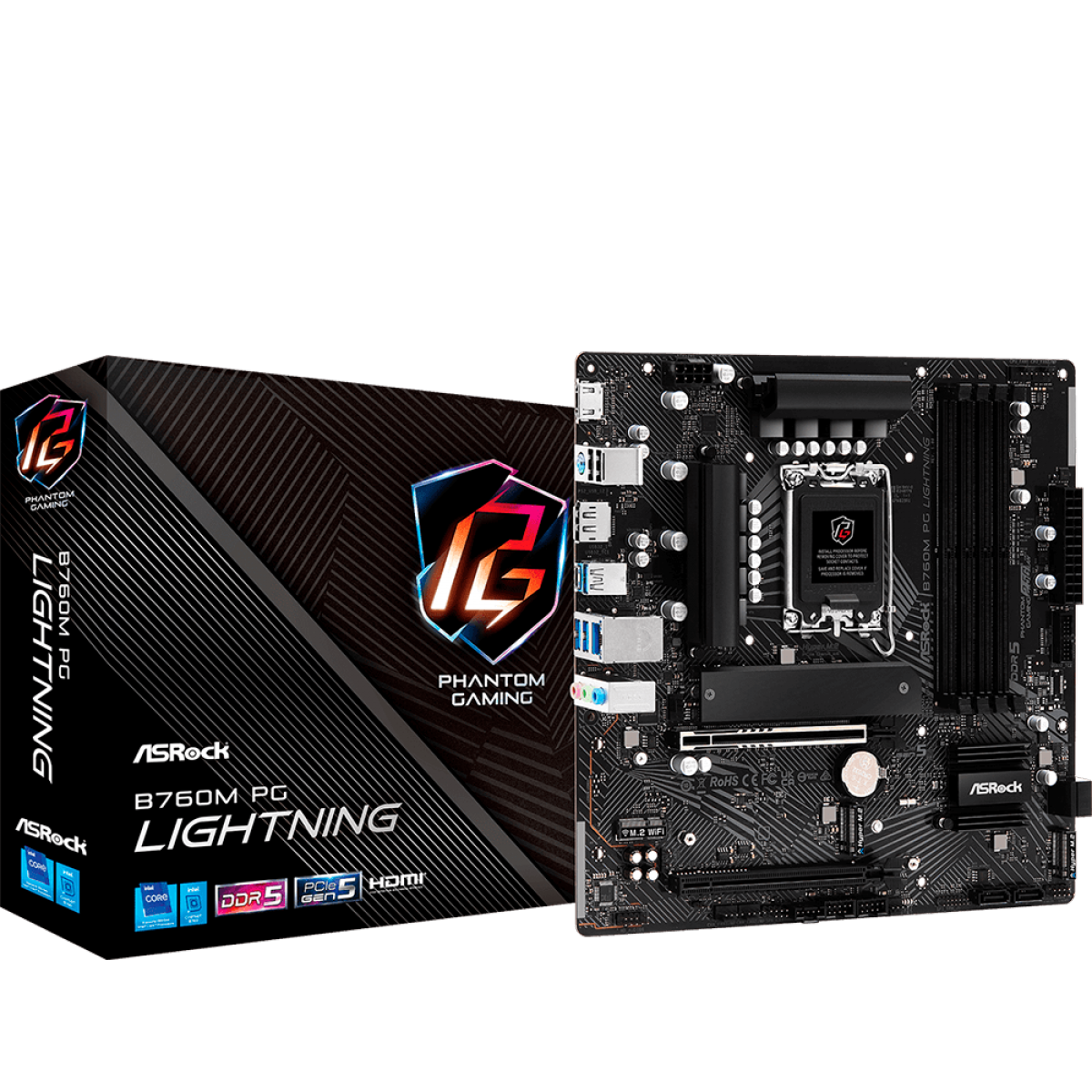Placa Mãe ASRock B760M PG Lightning, Chipset B760, Intel LGA 1700, mATX, DDR5, 90-MXBM20-A0UAYZ