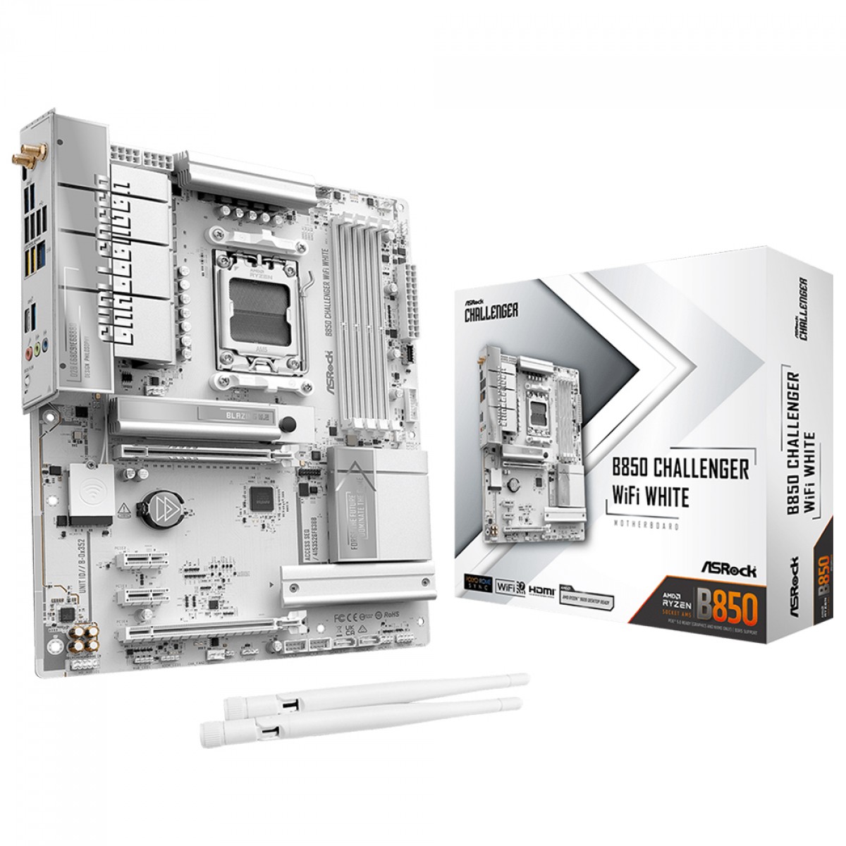 Placa Mãe ASRock B850 Challenger WiFi White, Chipset B850, AMD AM5, ATX, DDR5, Branco