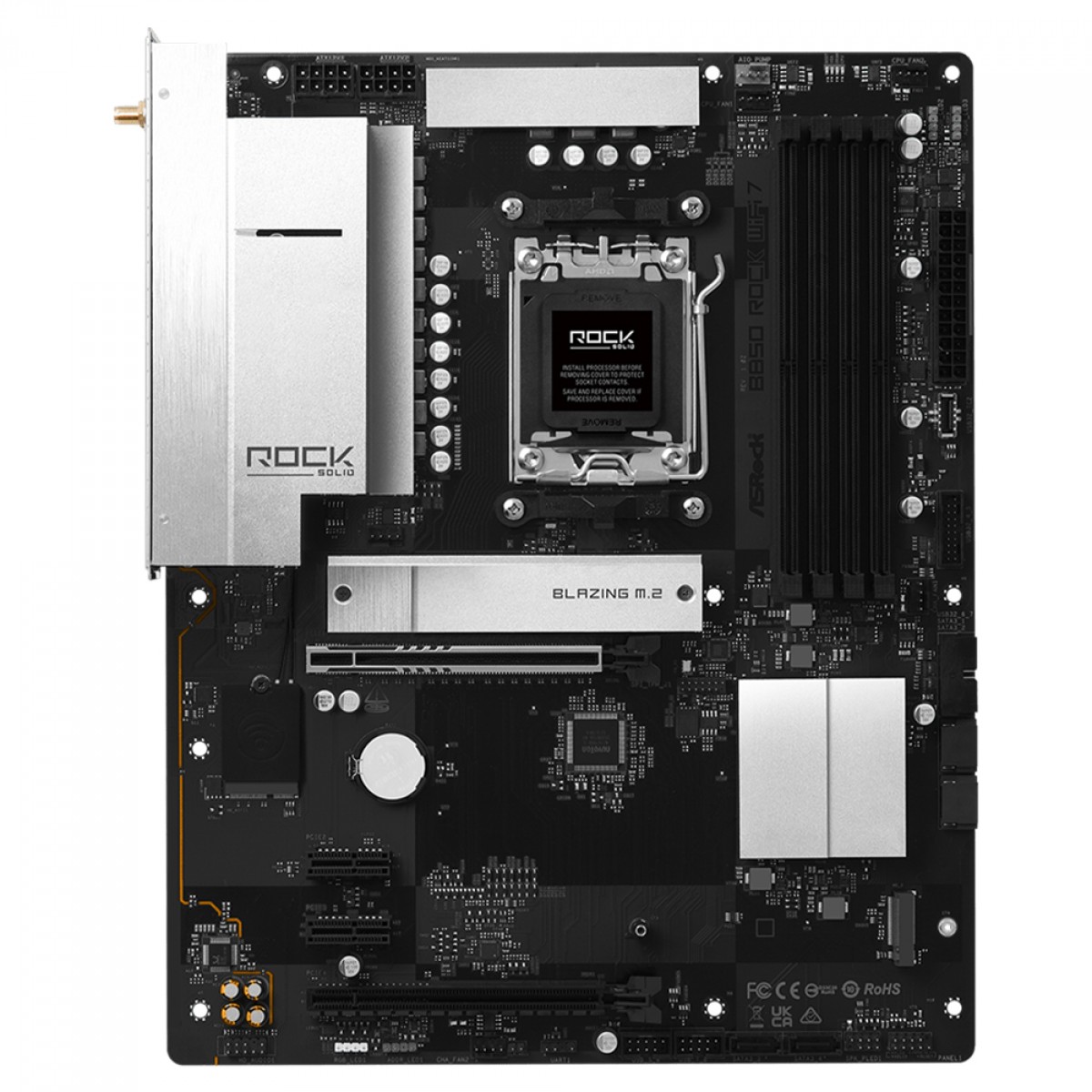 Placa Mãe ASRock B850 Rock WiFi 7, Chipset B850, AMD AM5, ATX, DDR5