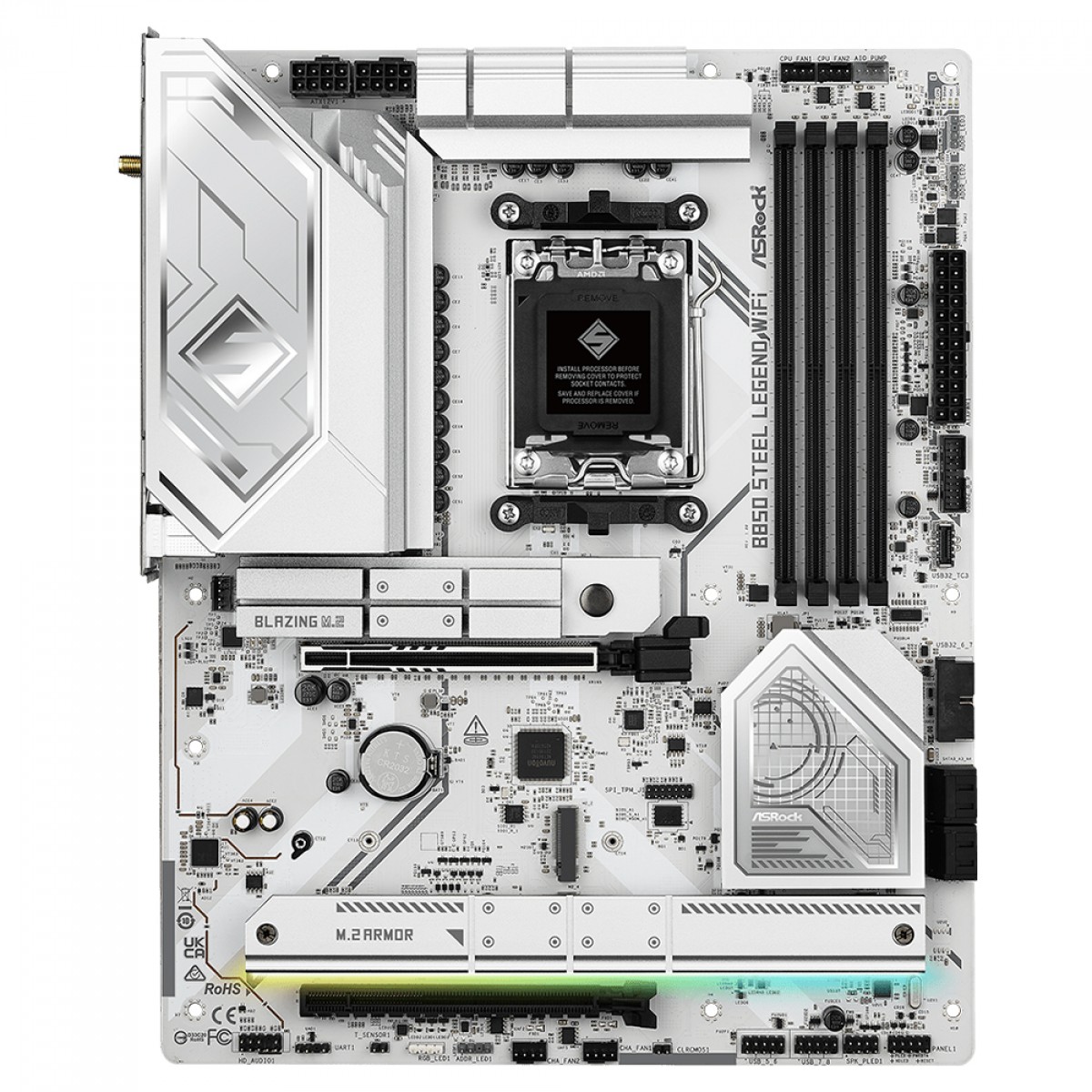 Placa Mãe ASRock B850 Steel Legend WiFi, Chipset B850, AMD AM5, ATX, DDR5, Branco