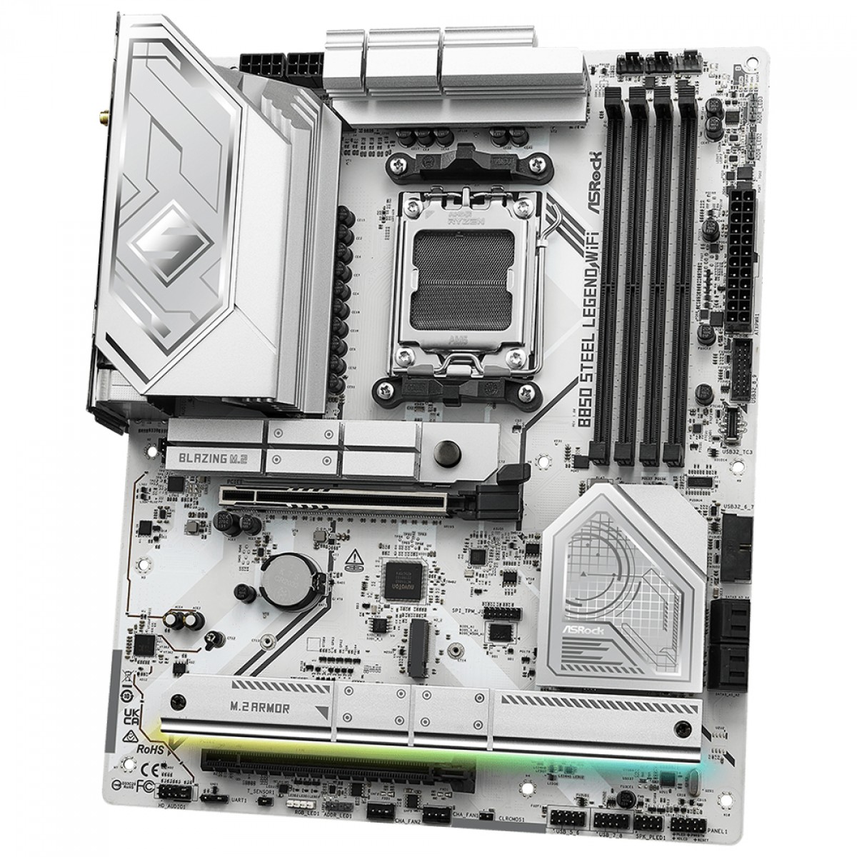 Placa Mãe ASRock B850 Steel Legend WiFi, Chipset B850, AMD AM5, ATX, DDR5, Branco