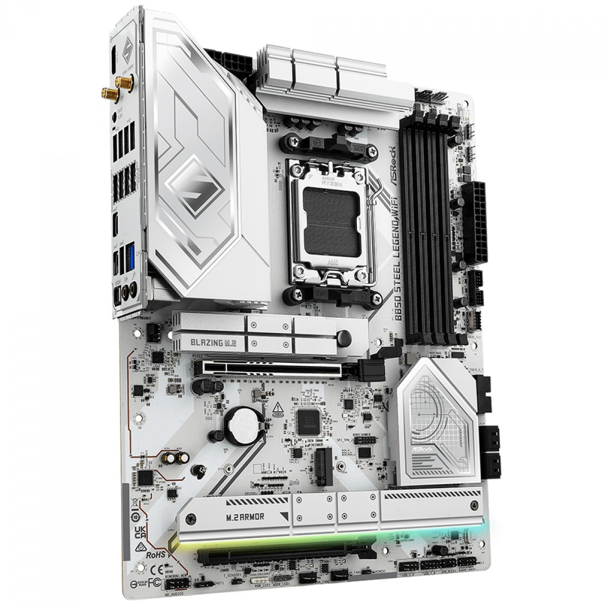 Placa Mãe ASRock B850 Steel Legend WiFi, Chipset B850, AMD AM5, ATX, DDR5, Branco