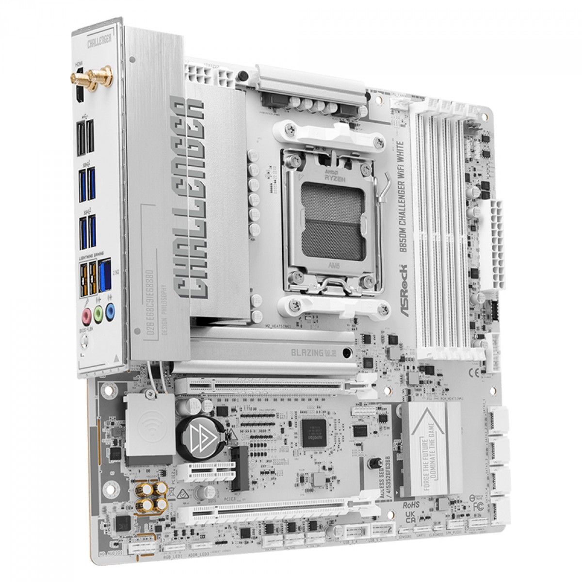 Placa Mãe ASRock B850M Challenger WiFi White, Chipset B850, AMD AM5, mATX, DDR5, Branco