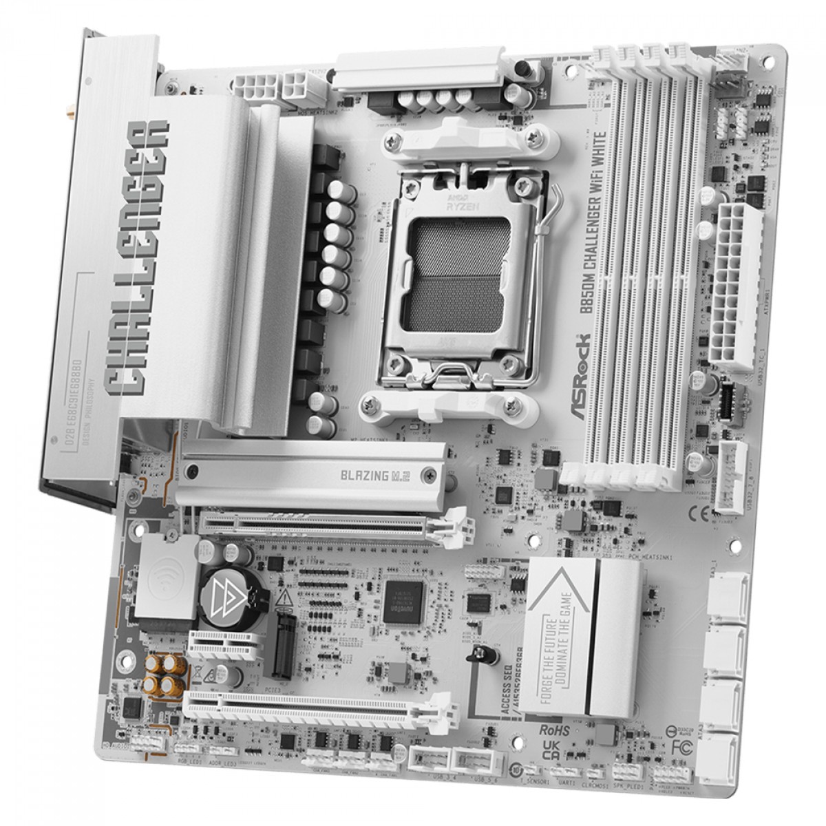 Placa Mãe ASRock B850M Challenger WiFi White, Chipset B850, AMD AM5, mATX, DDR5, Branco