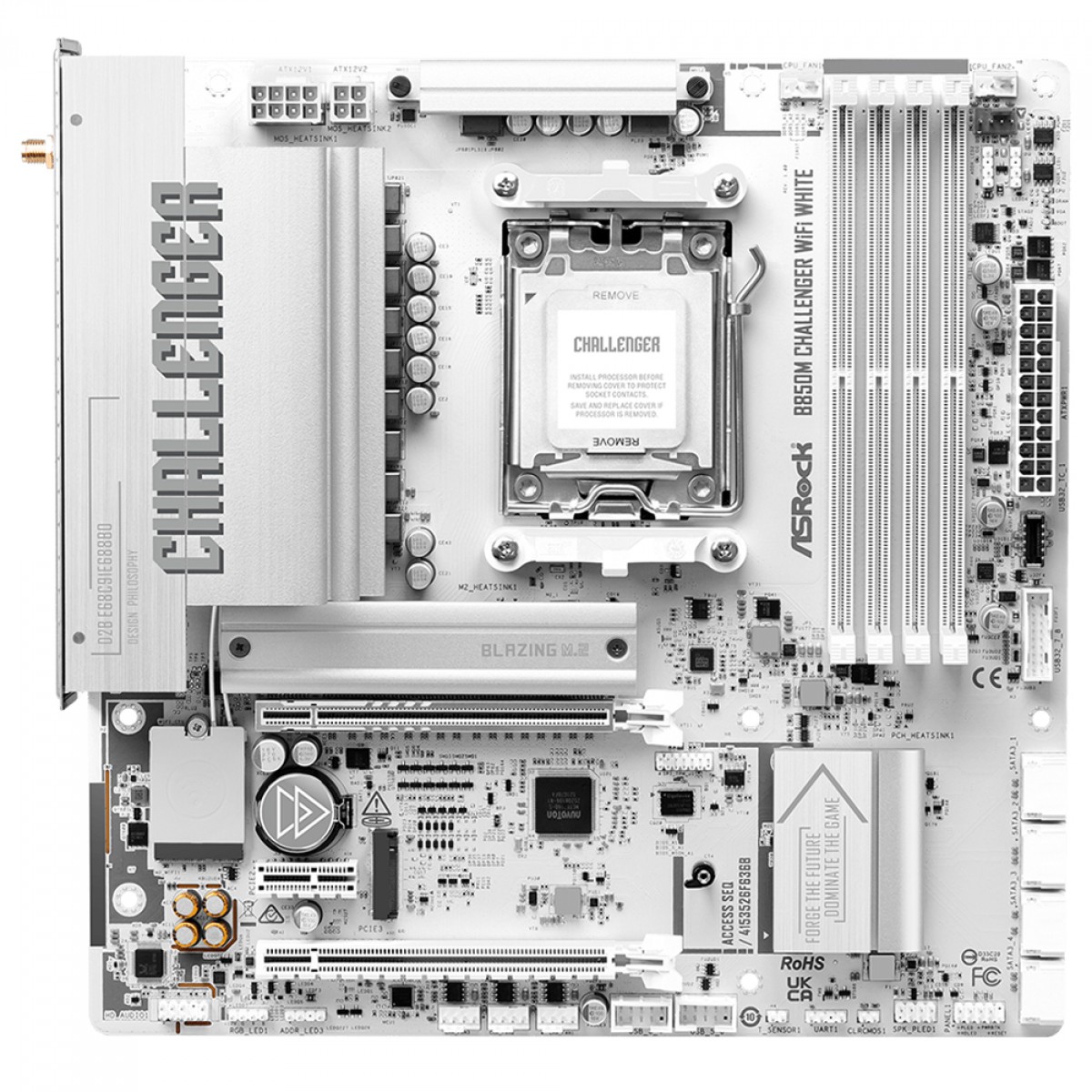 Placa Mãe ASRock B850M Challenger WiFi White, Chipset B850, AMD AM5, mATX, DDR5, Branco