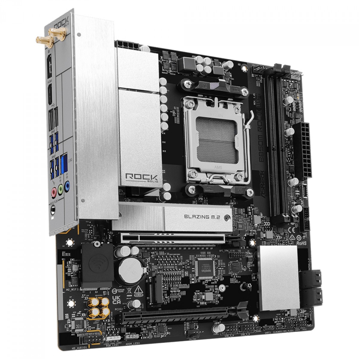 Placa Mãe ASRock B850M Rock WiFi, Chipset B850, AMD AM5, mATX, DDR5