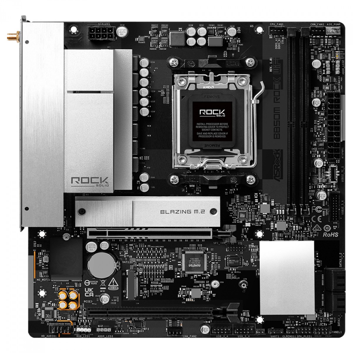 Placa Mãe ASRock B850M Rock WiFi, Chipset B850, AMD AM5, mATX, DDR5