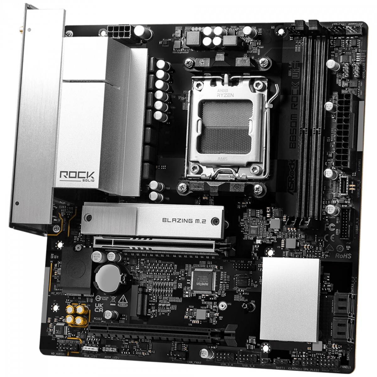 Placa Mãe ASRock B850M Rock WiFi, Chipset B850, AMD AM5, mATX, DDR5
