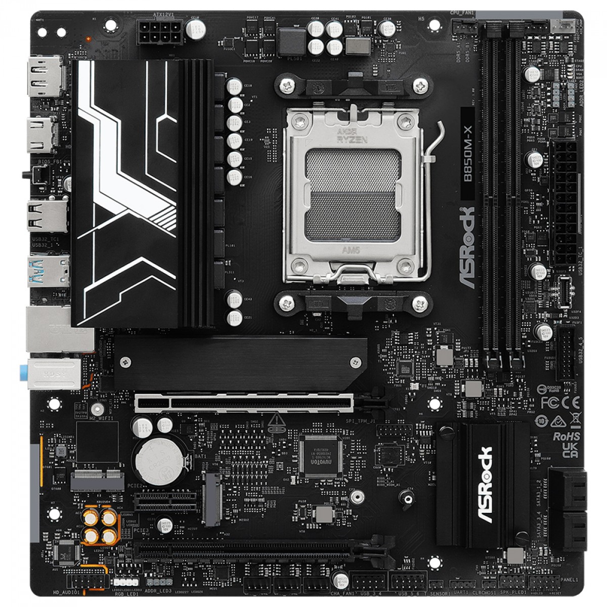 Placa Mãe ASRock B850M-X, Chipset B850, AMD AM5, mATX, DDR5