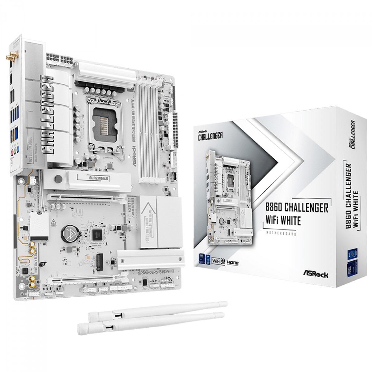 Placa Mãe ASRock B860 Challenger WiFi White, Chipset B860, Intel LGA 1851, ATX, DDR5, Branco