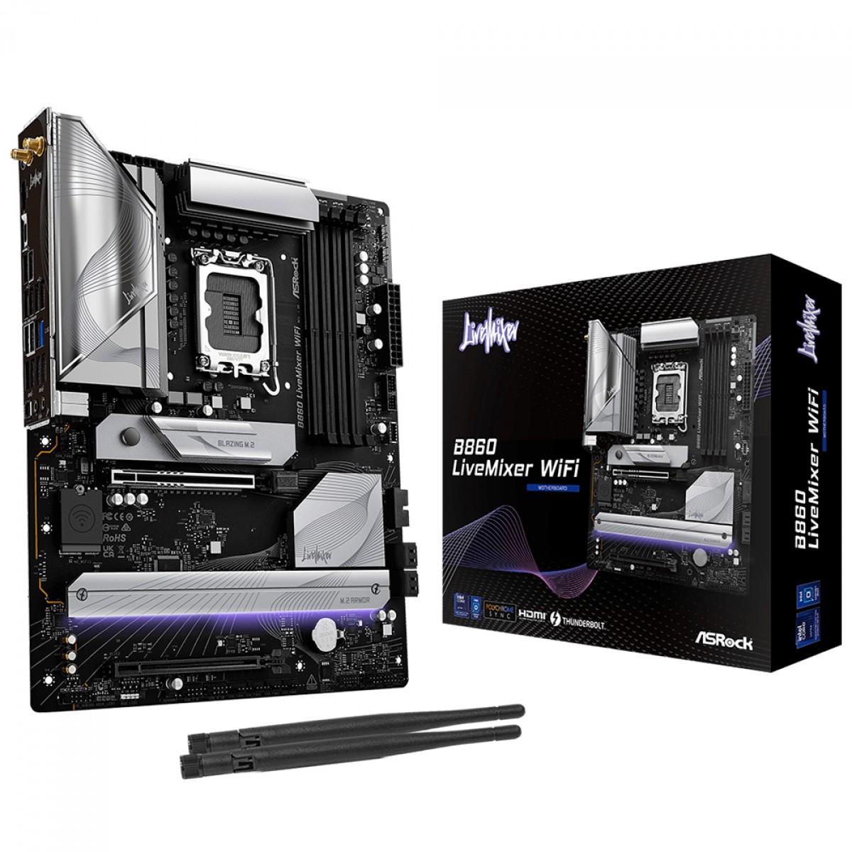 Placa Mãe ASRock B860 LiveMixer WiFi, Chipset B860, Intel LGA 1851, ATX, DDR5