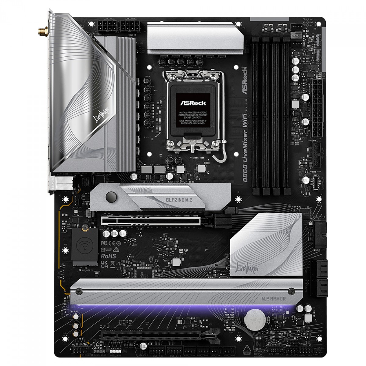 Placa Mãe ASRock B860 LiveMixer WiFi, Chipset B860, Intel LGA 1851, ATX, DDR5