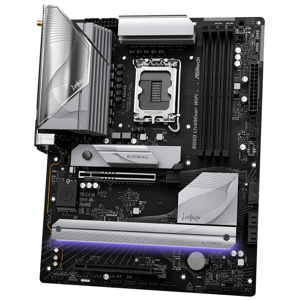 Placa Mãe ASRock B860 LiveMixer WiFi, Chipset B860, Intel LGA 1851, ATX, DDR5