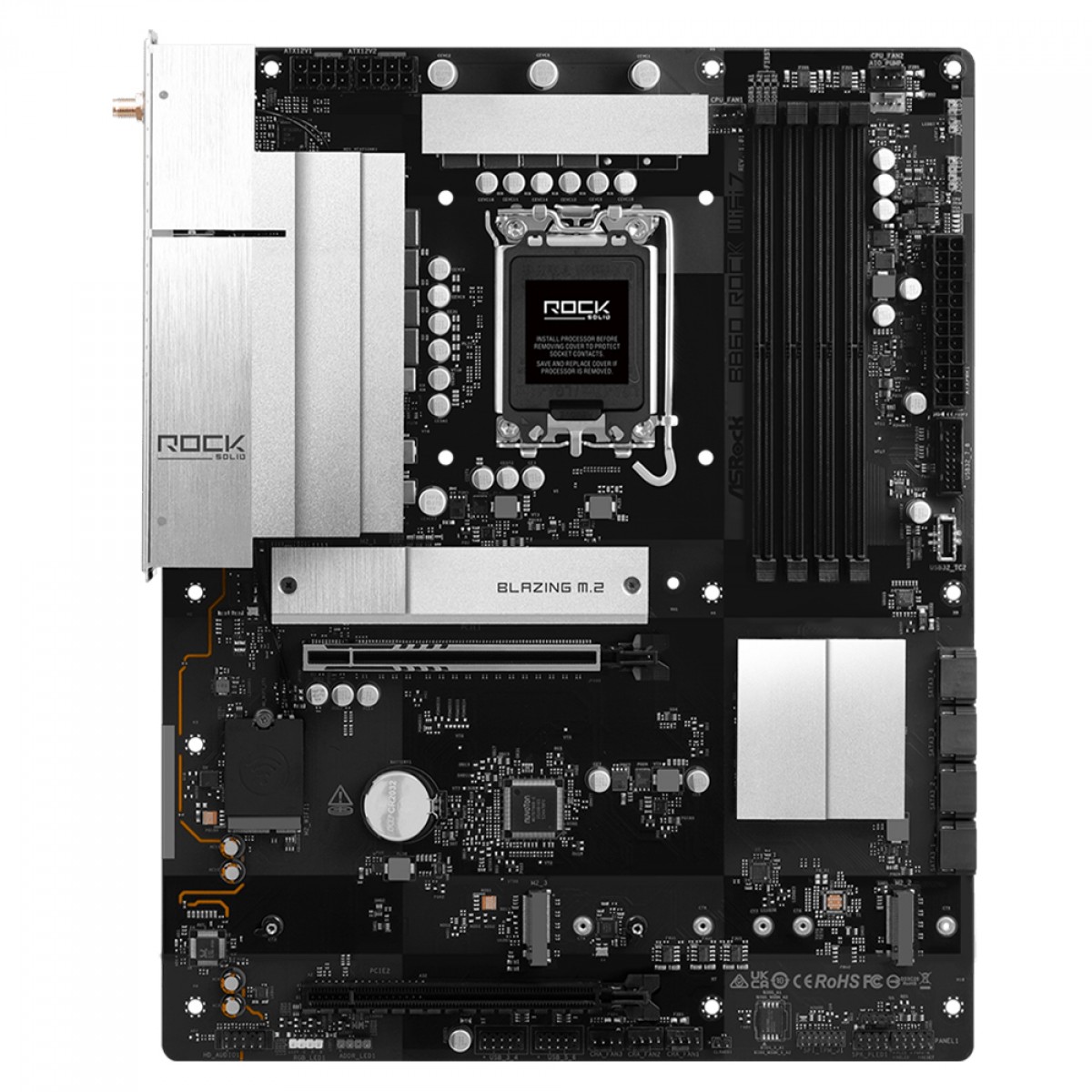Placa Mãe ASRock B860 Rock WiFi 7, Chipset B860, Intel LGA 1851, ATX, DDR5