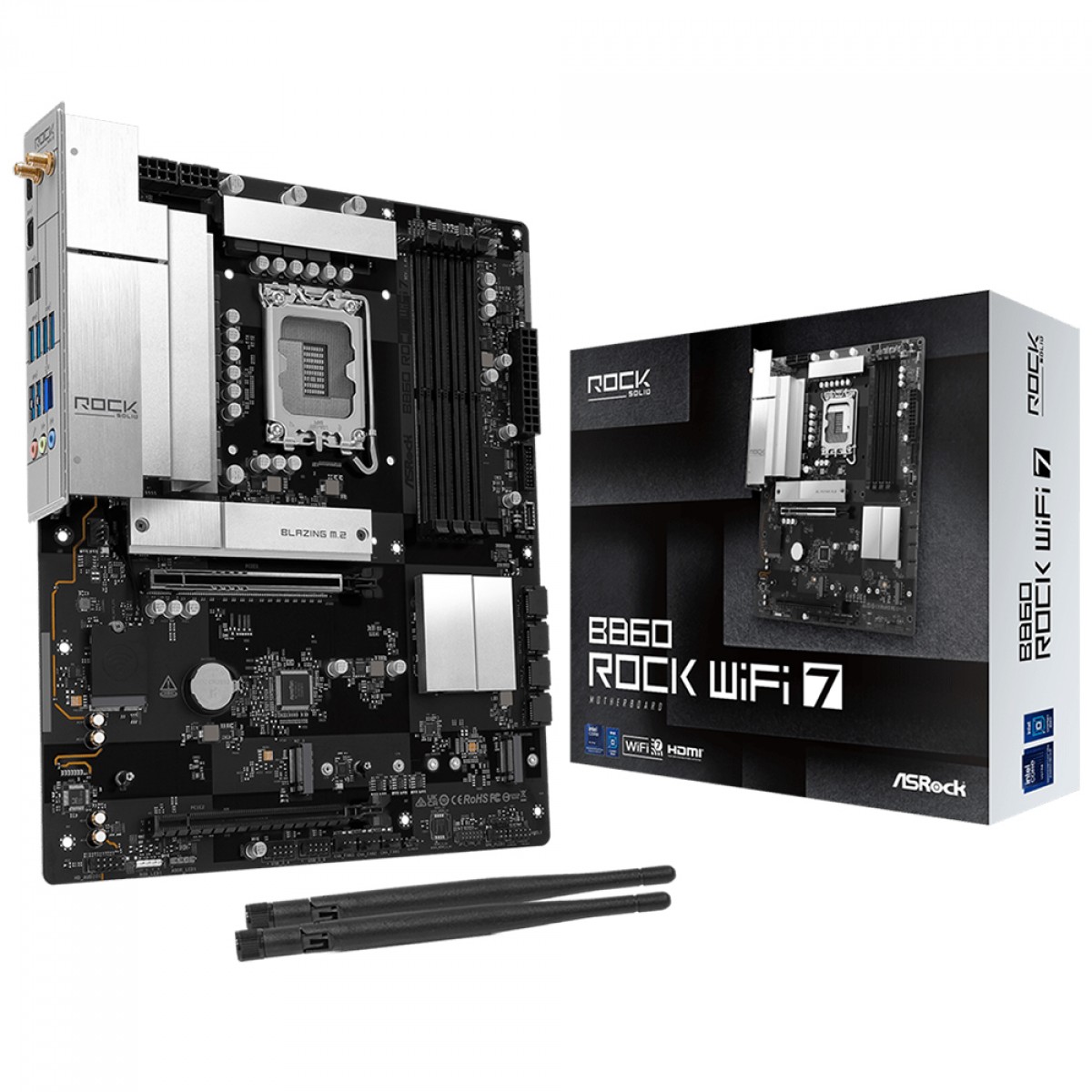 Placa Mãe ASRock B860 Rock WiFi 7, Chipset B860, Intel LGA 1851, ATX, DDR5