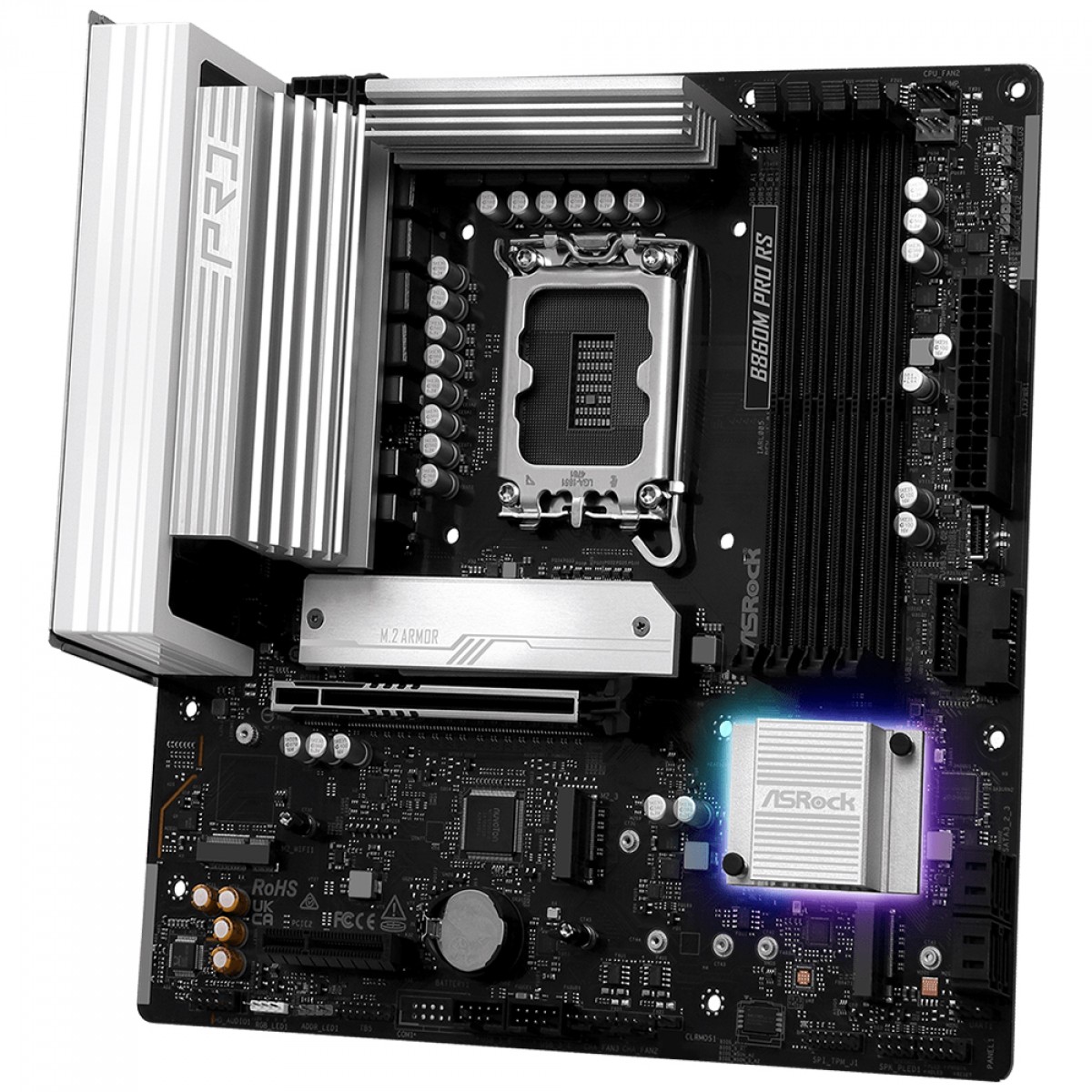 Placa Mãe ASRock B860M Pro RS, Chipset B860, Intel LGA 1851, mATX, DDR5