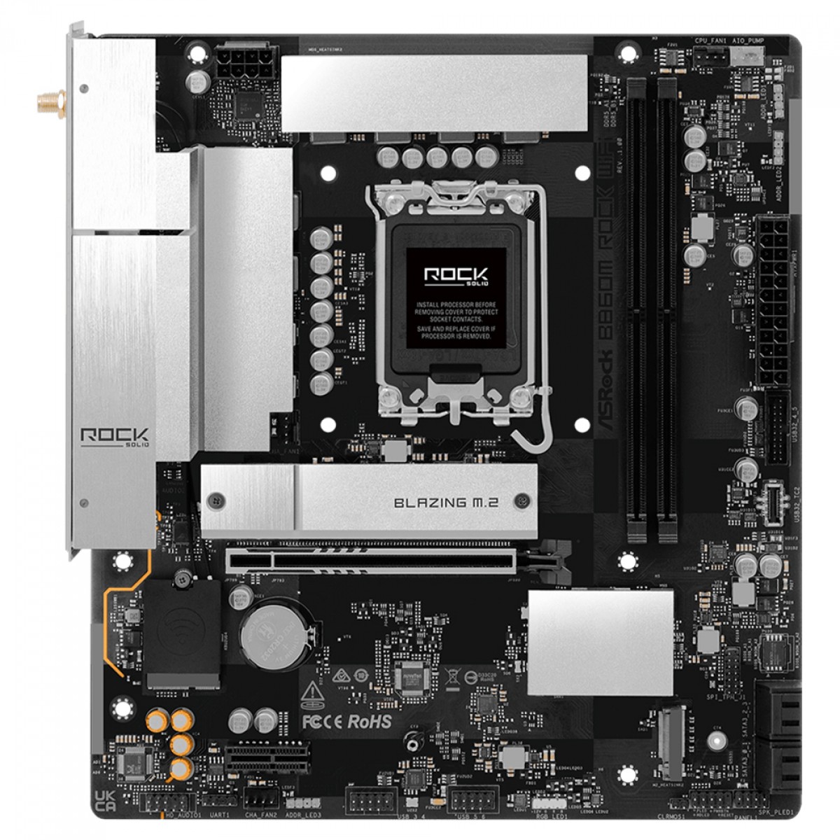 Placa Mãe ASRock B860M Rock WiFi, Chipset B860, Intel LGA 1851, mATX, DDR5