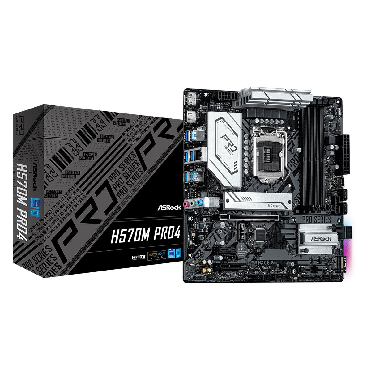 Placa Mãe ASRock H570M Pro4, Chipset H570, Intel LGA 1200, mATX, DDR4, 90-MXBFR0-A0UAYZ