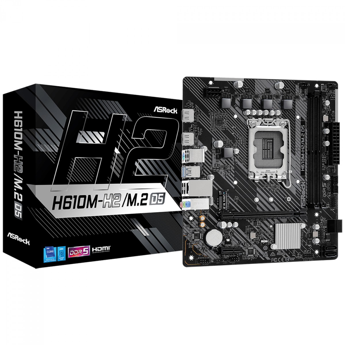 Placa Mãe ASRock H610M-H2/M.2 D5, Chipset H610, Intel LGA 1700, mATX, DDR5