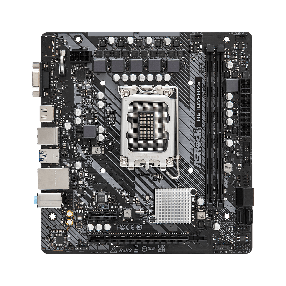 Placa Mãe ASRock H610M-HVS, Chipset H610, Intel LGA 1700, mATX, DDR4
