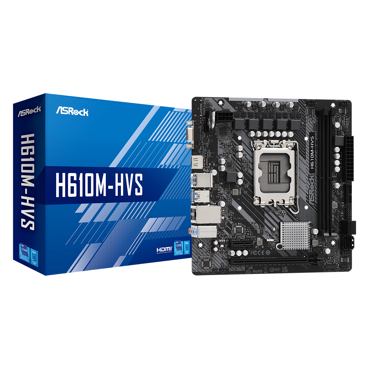 Placa Mãe ASRock H610M-HVS, Chipset H610, Intel LGA 1700, mATX, DDR4