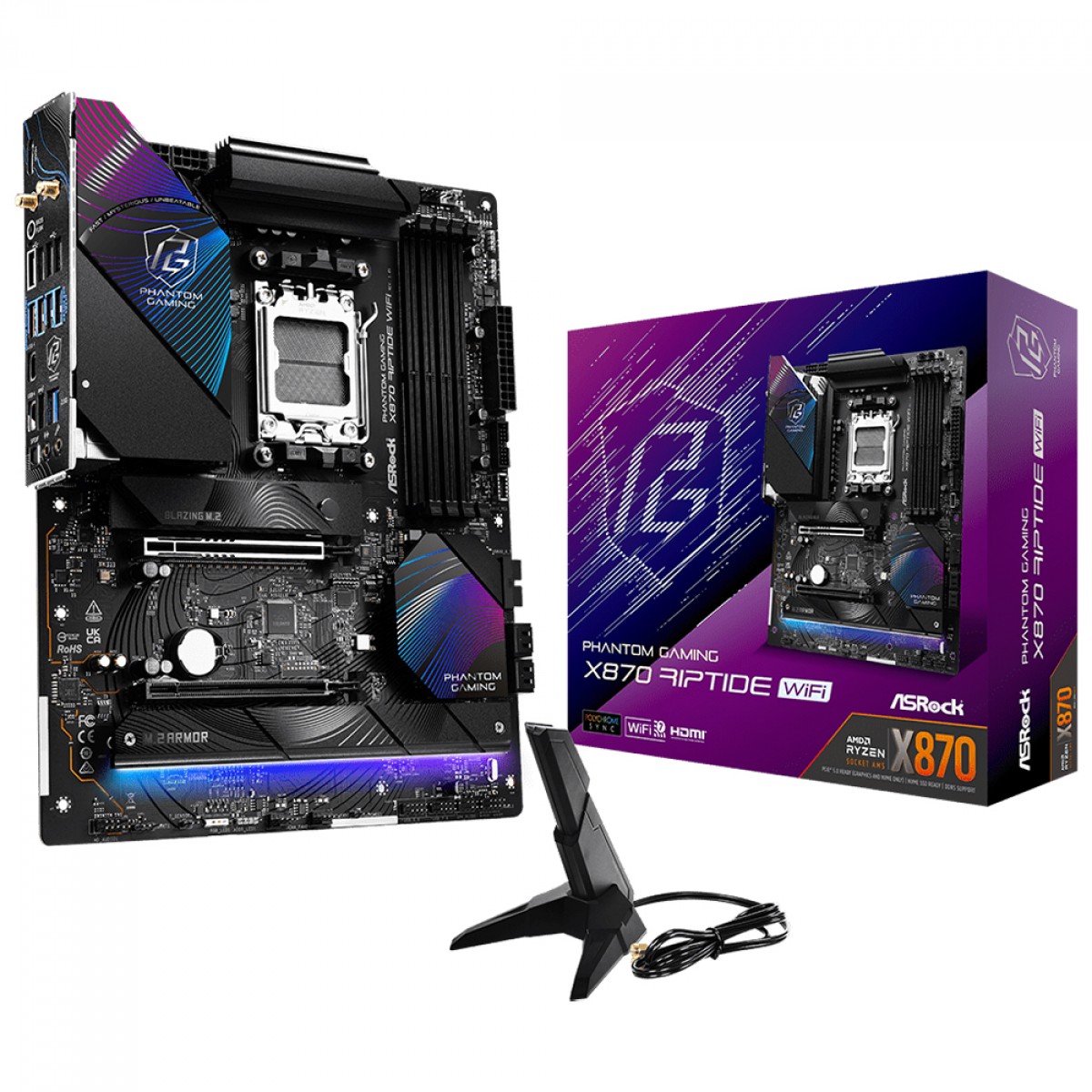 Placa Mãe ASRock Phantom Gaming X870 Riptide WiFi, Chipset X870, AMD AM5, ATX, DDR5