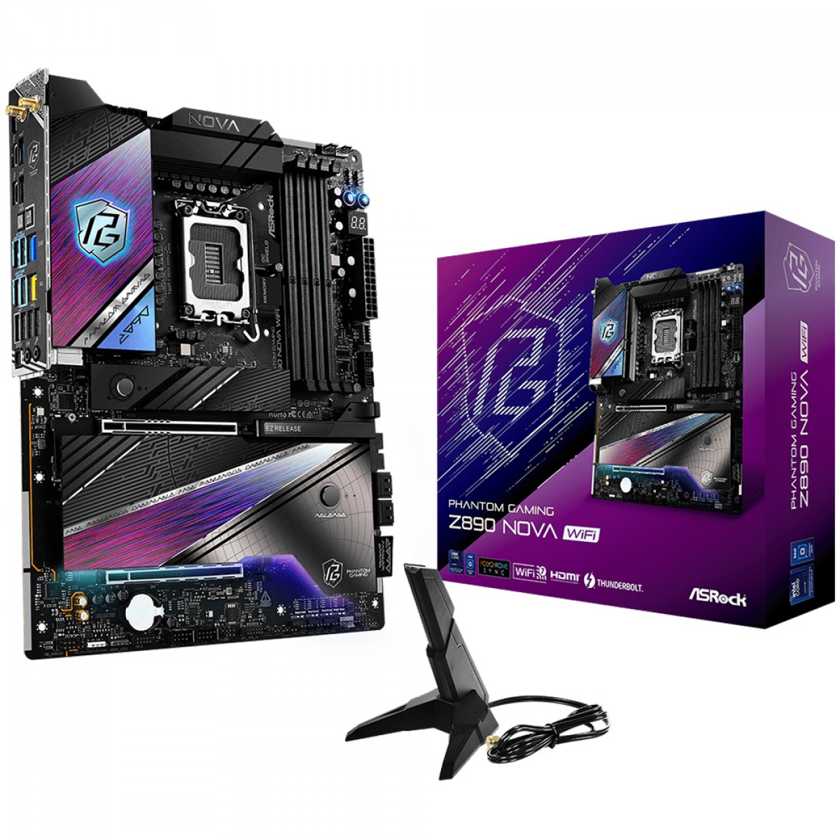 Placa Mãe ASRock Phantom Gaming Z890 Nova WiFi, Chipset Z890, Intel LGA 1851, ATX, DDR5