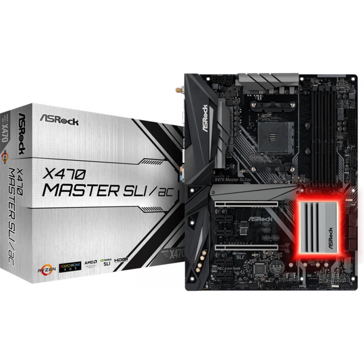 Placa Mãe ASRock X470 Master SLI/AC Wifi, Chipset X470, AMD AM4, ATX, DDR4