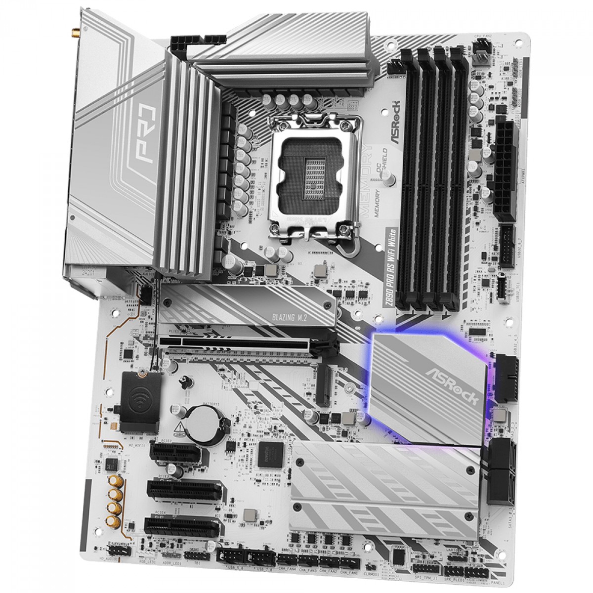 Placa Mãe ASRock Z890 Pro RS WIFI White, Chipset Z890, Intel LGA 1851, ATX, DDR5, Branco, 90-MXBQC0-A0UAYZ