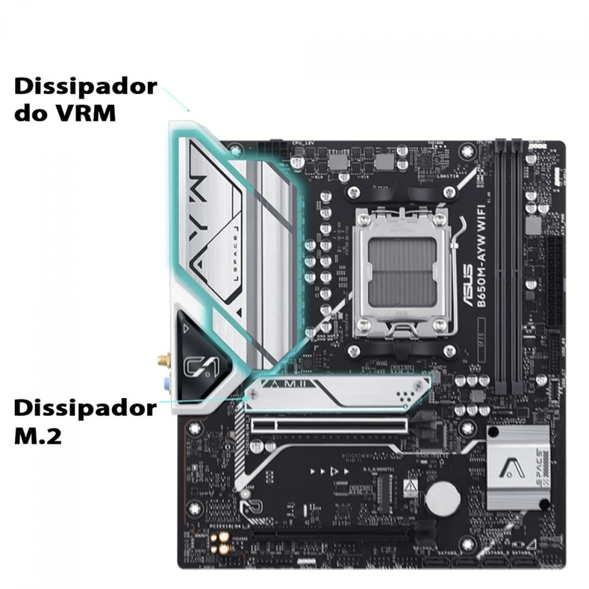Placa Mãe Asus B650M-AYW WIFI, Chipset B650, AMD AM5, mATX, DDR5, 90MB1KI0-M0EAY0