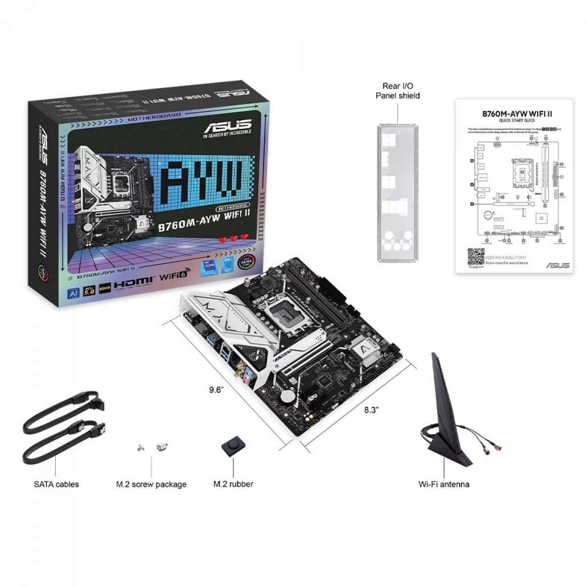 Placa Mãe Asus B760M-AYW WIFI II, Chipset B760, Intel LGA 1700, mATX, DDR5