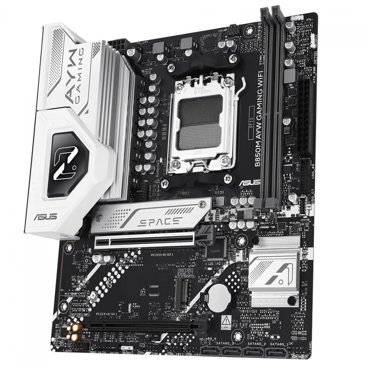 Placa Mãe Asus B850M AYW Gaming WiFi, Chipset B850, AMD AM5, mATX, DDR5, 90MB1LW0-M0EAY0