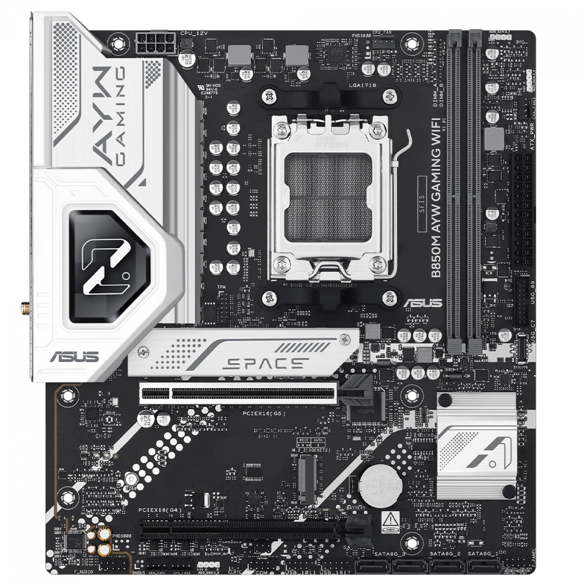 Placa Mãe Asus B850M AYW Gaming WiFi, Chipset B850, AMD AM5, mATX, DDR5, 90MB1LW0-M0EAY0