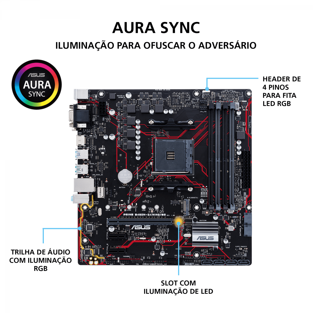Placa Mãe Asus Prime B450M Gaming/BR, Chipset B450, AMD AM4, mATX, DDR4, 90MB10H0-C1BAY0