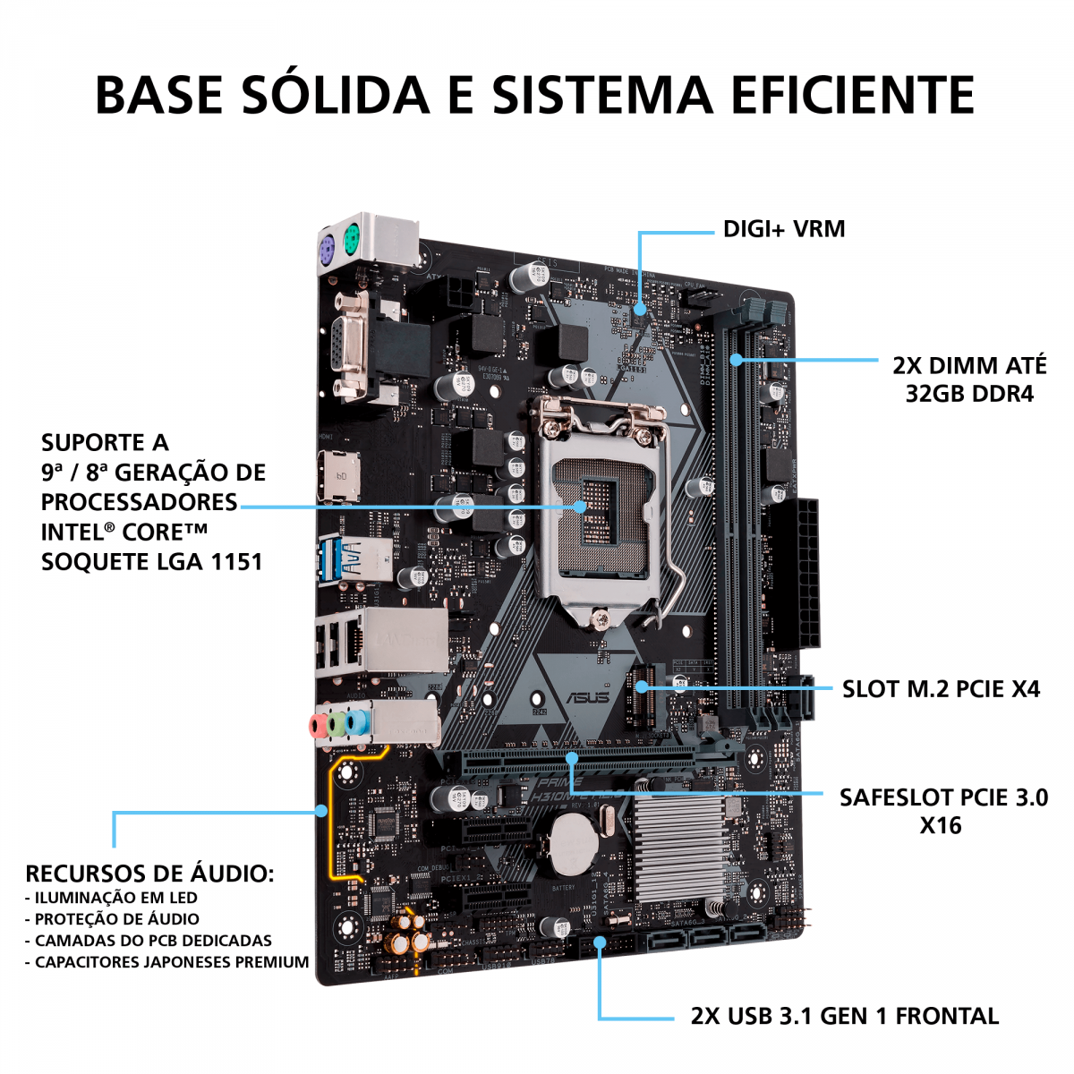 Placa Mãe ASUS Prime H310M-E R2.0/BR, Chipset H310, Intel LGA 1151, mATX, DDR4, 90MB11X0-C1BAY0
