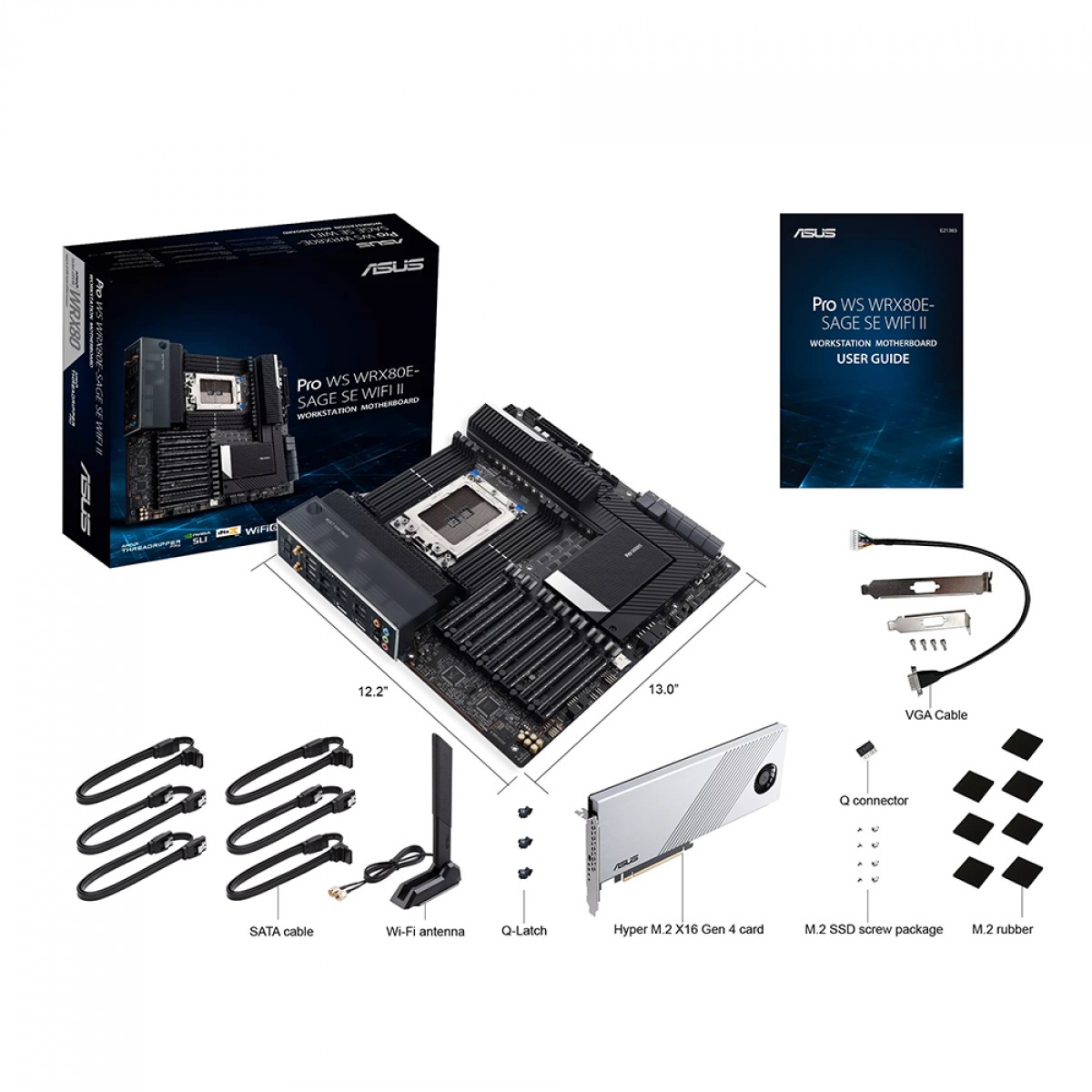 Placa Mãe Asus Pro WS WRX80E-SAGE SE WIFI II, Chipset AMD WRX80, Socket sWRX8, EATX, DDR4, 90MB1E60-M0EAY0