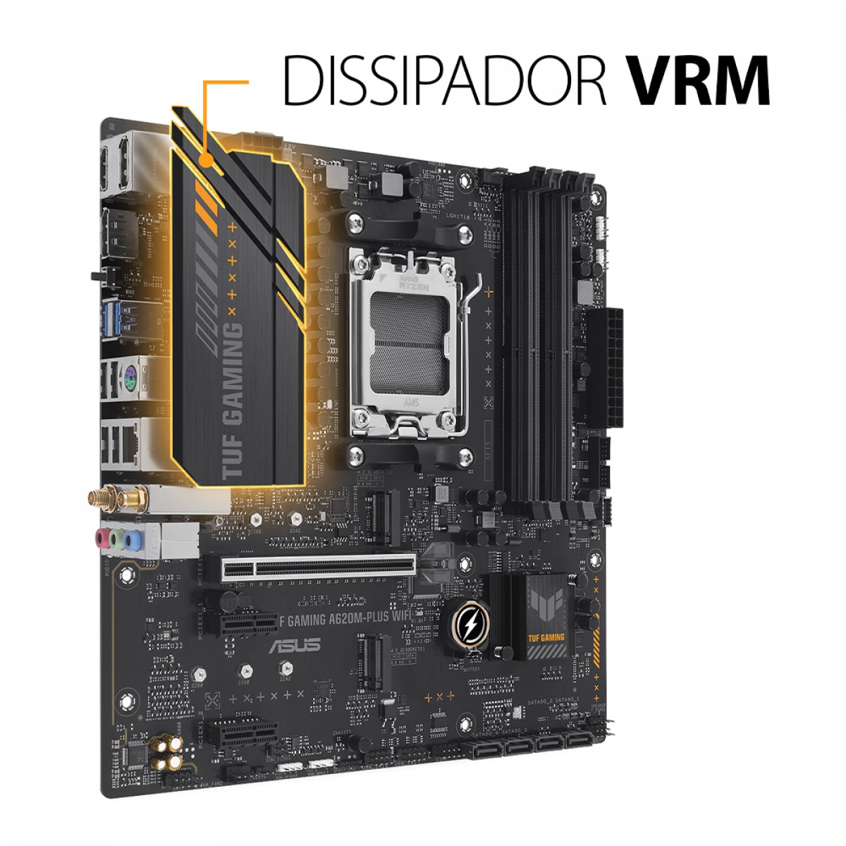 Placa Mãe Asus TUF Gaming A620M-PLUS WIFI, Chipset A620, AMD AM5, m-ATX, DDR5, 90MB1F00-M0EAY0