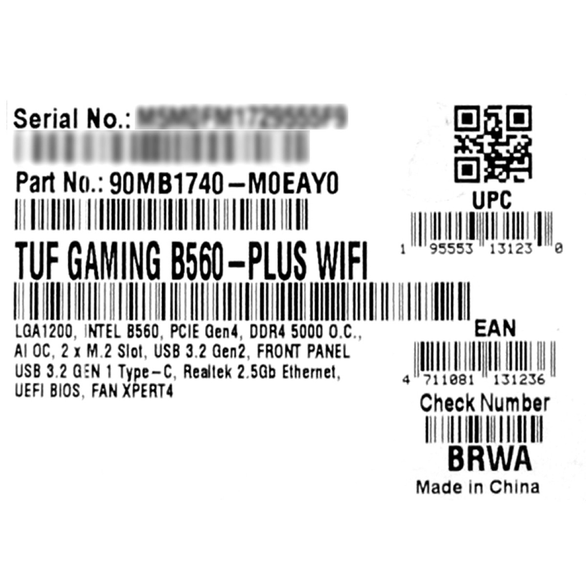 Placa Mãe ASUS TUF GAMING B560-PLUS WIFI, Chipset B560, Intel LGA 1200, ATX, DDR4, 90MB1740-M0EAY0